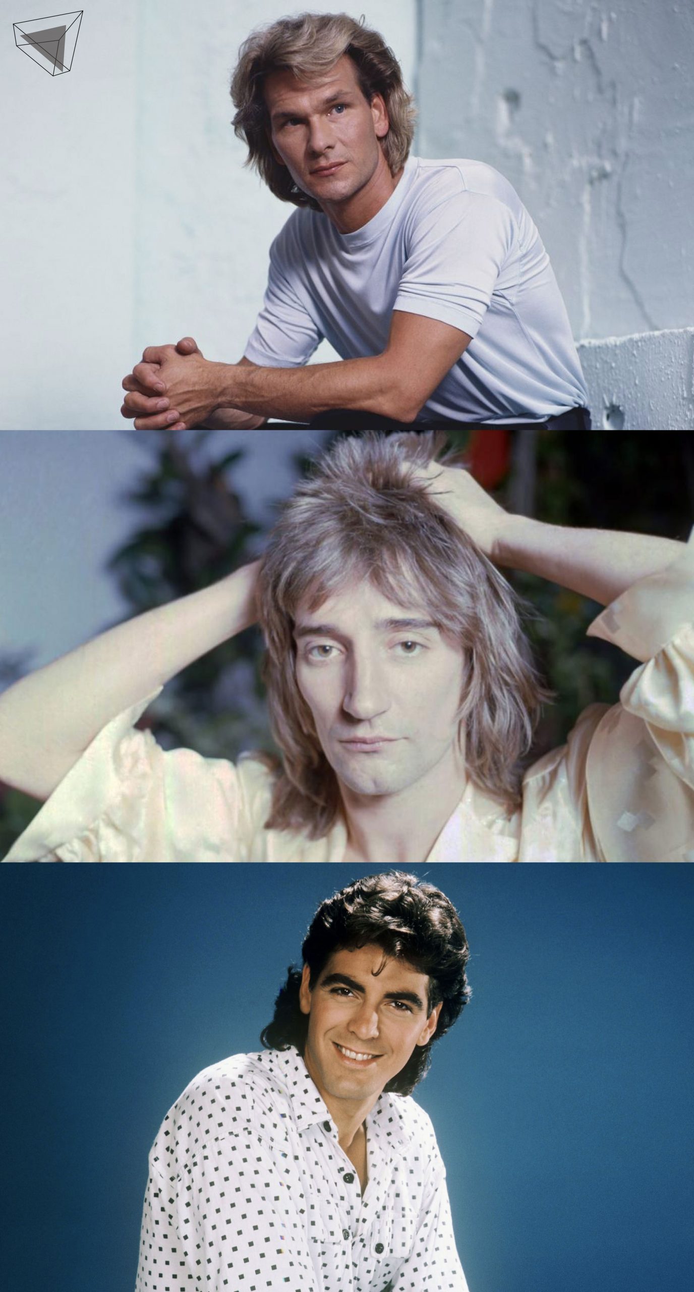 Patrick Swayze, Rod Stewart and George Clooney with Mullet hair